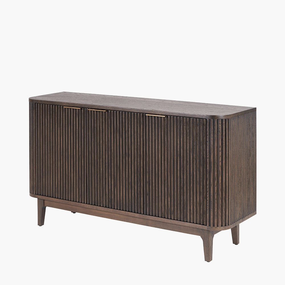 Raie Dark Brown Ribbed Oak & Pine Wood Sideboard